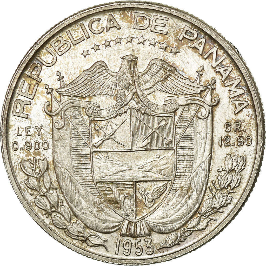 Coin, Panama, 1/2 Balboa, 1953, AU(55-58), Silver, KM:20
