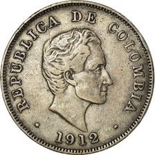 Coin, Colombia, 50 Centavos, 1912, EF(40-45), Silver, KM:193.1