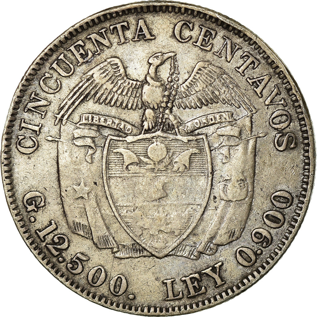 Coin, Colombia, 50 Centavos, 1912, EF(40-45), Silver, KM:193.1