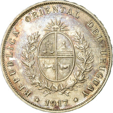 Coin, Uruguay, 50 Centesimos, 1917, AU(50-53), Silver, KM:22