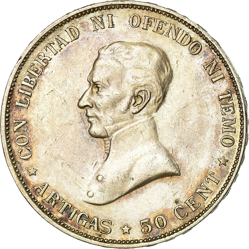 Coin, Uruguay, 50 Centesimos, 1917, AU(50-53), Silver, KM:22