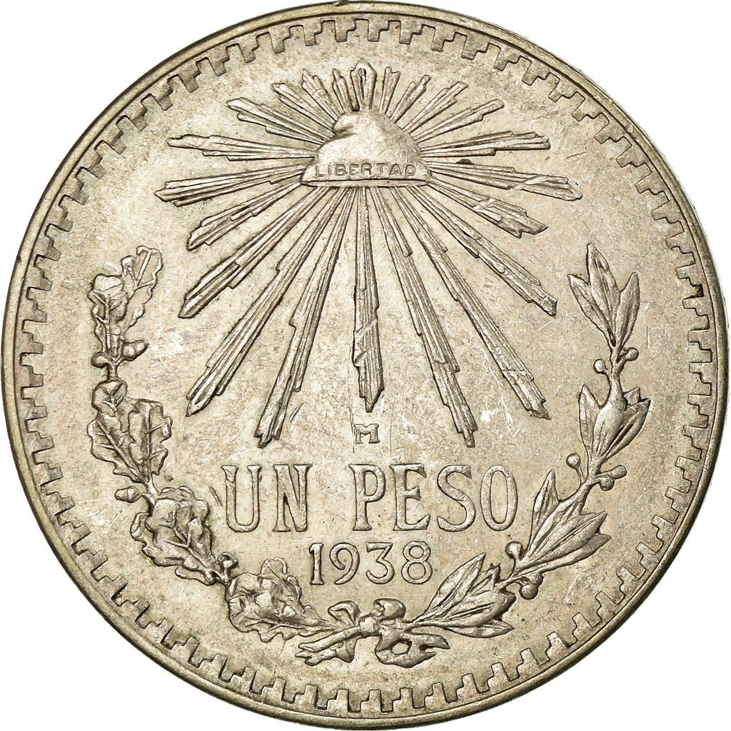 Moneda, México, Peso, 1938, Mexico City, MBC+, Plata, KM:455
