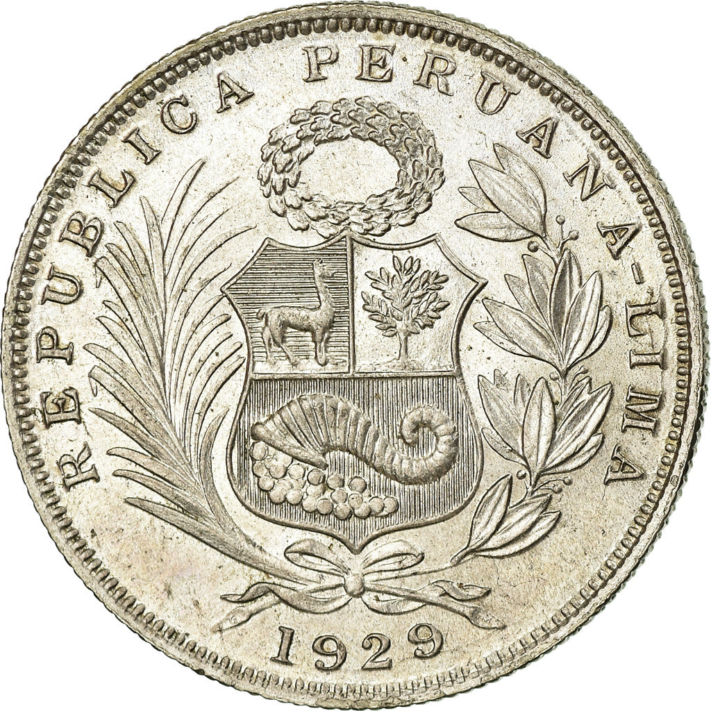 Moneda, Perú, 1/2 Sol, 1929, Lima, EBC, Plata, KM:216