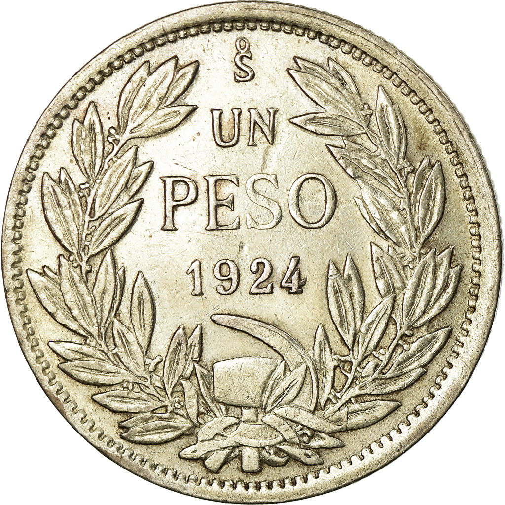 Coin, Chile, Peso, 1924, AU(50-53), Silver, KM:152.6