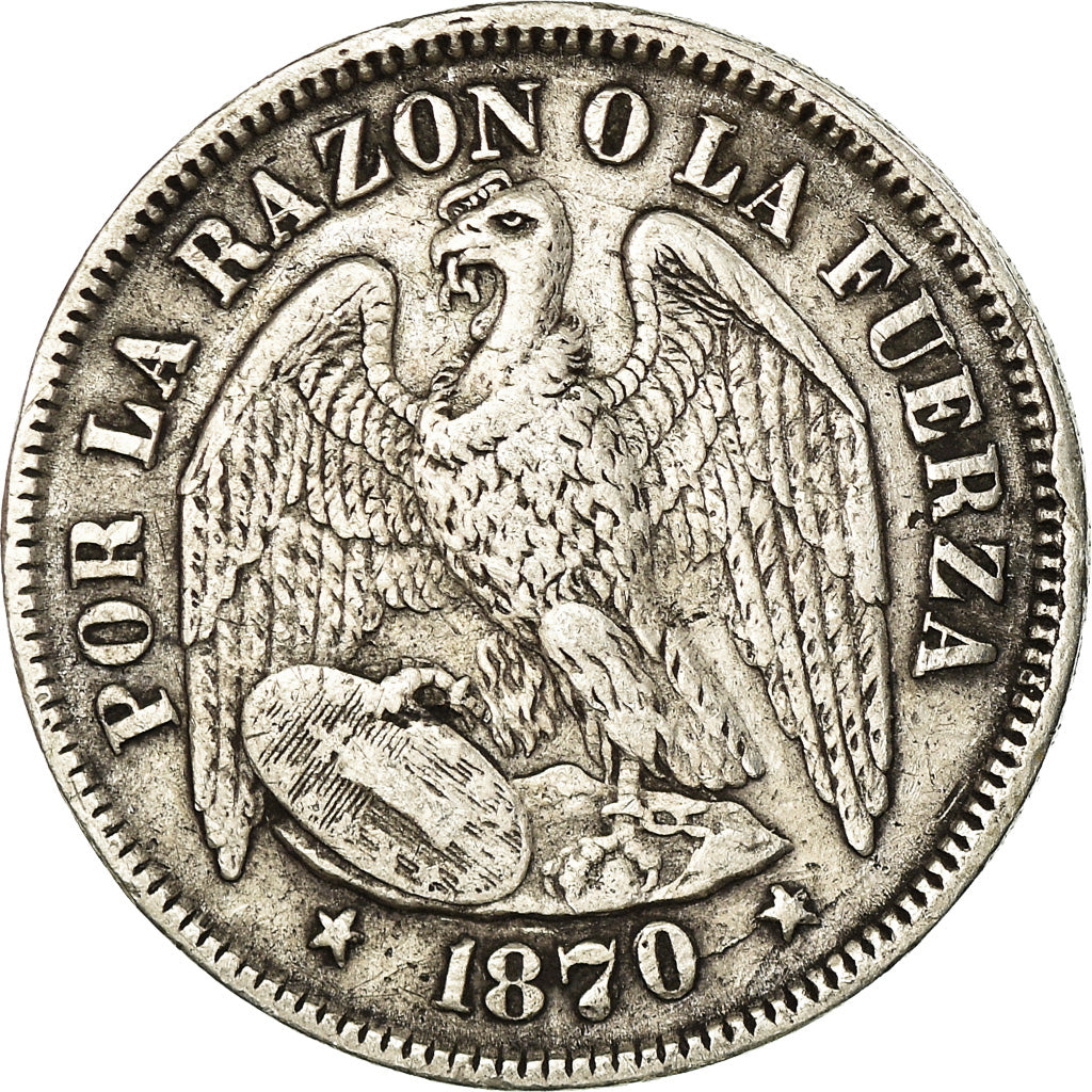 Moneda, Chile, 50 Centavos, 1870, MBC, Plata, KM:139