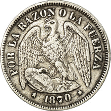Moneda, Chile, 50 Centavos, 1870, MBC, Plata, KM:139