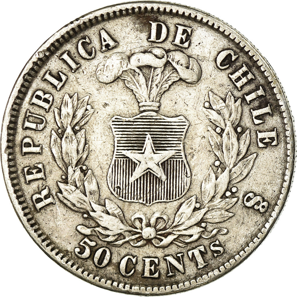 Moneda, Chile, 50 Centavos, 1870, MBC, Plata, KM:139