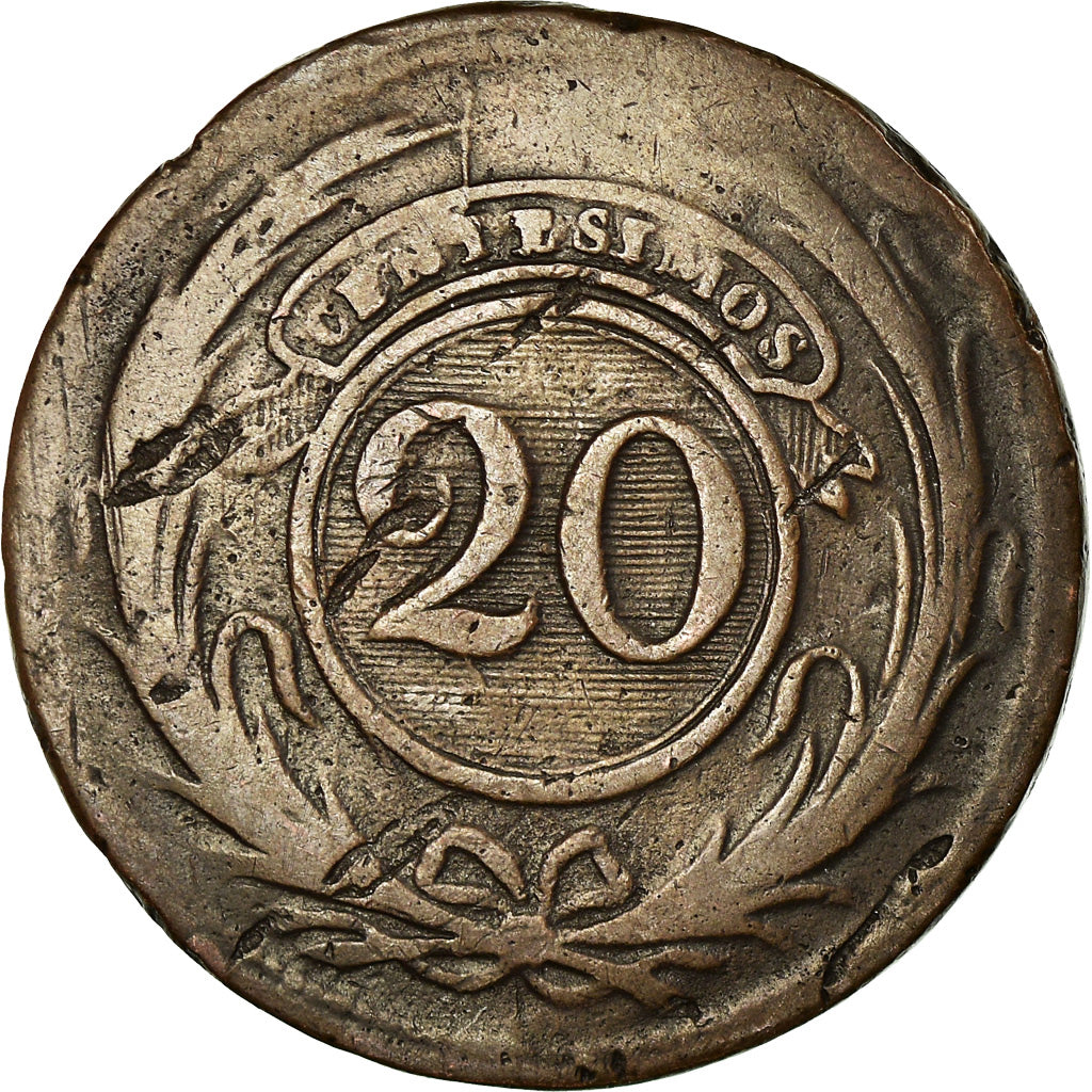 Coin, Uruguay, 20 Centesimos, 1855, VF(30-35), Copper, KM:7