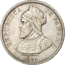 Moneda, Panamá, 25 Centesimos, 1904, MBC+, Plata, KM:4