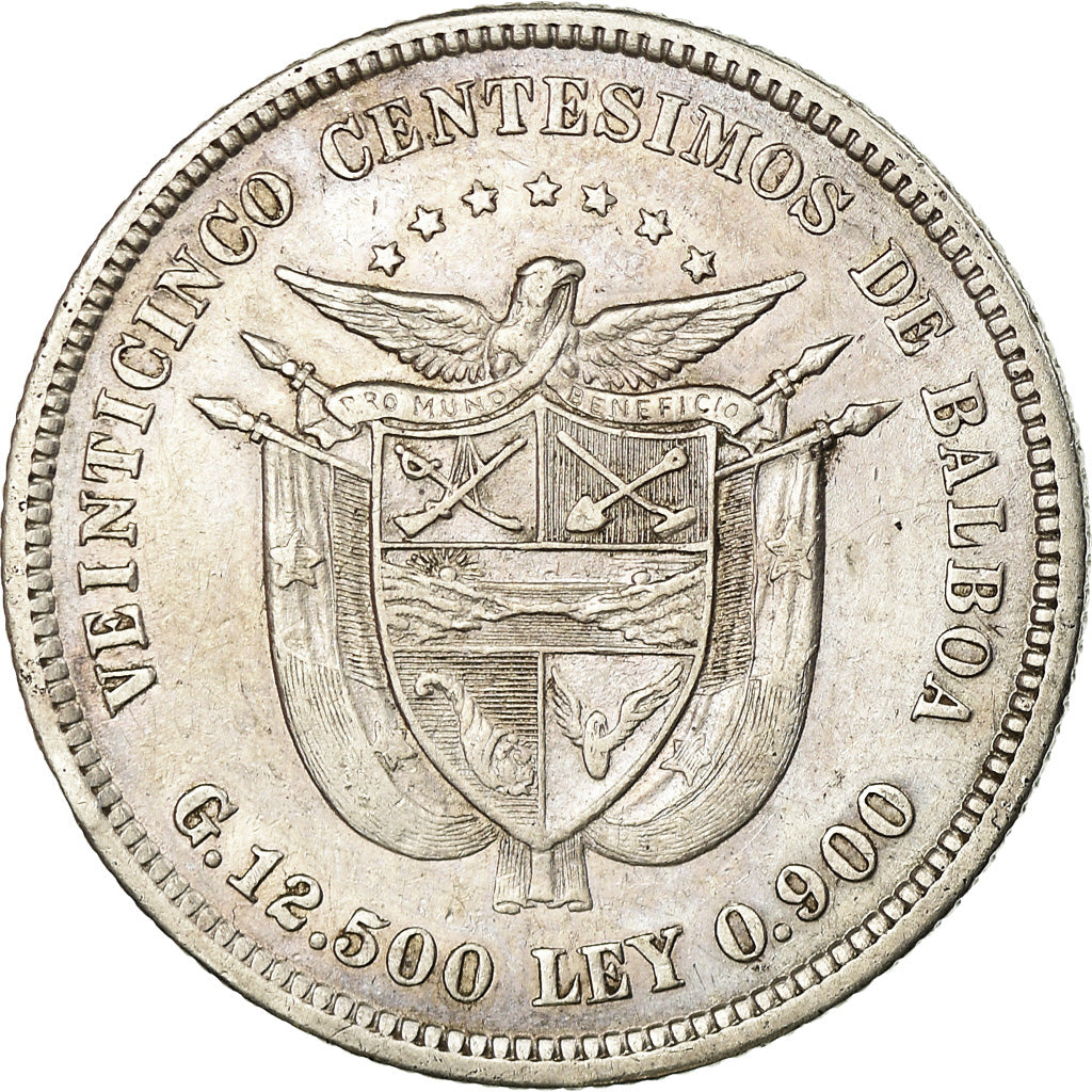 Moneda, Panamá, 25 Centesimos, 1904, MBC+, Plata, KM:4