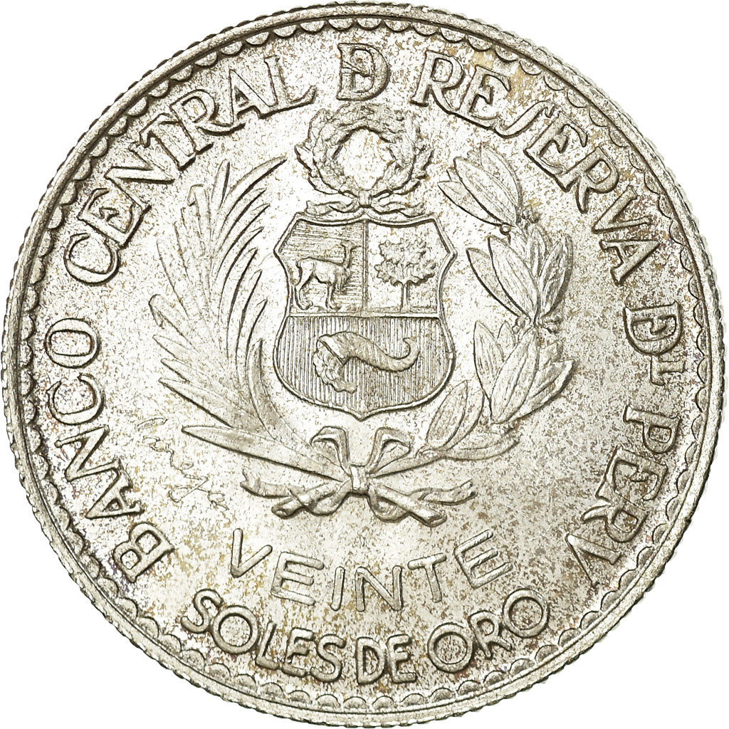 Moneda, Perú, 20 Soles, 1966, EBC, Plata, KM:249