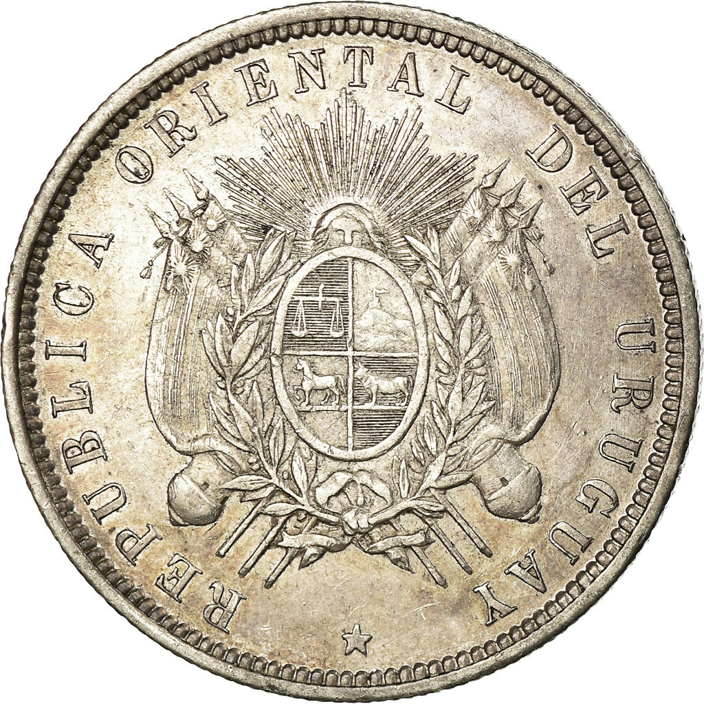 Coin, Uruguay, 50 Centesimos, 1877, Paris, Berlin, Vienna, AU(50-53),KM 28