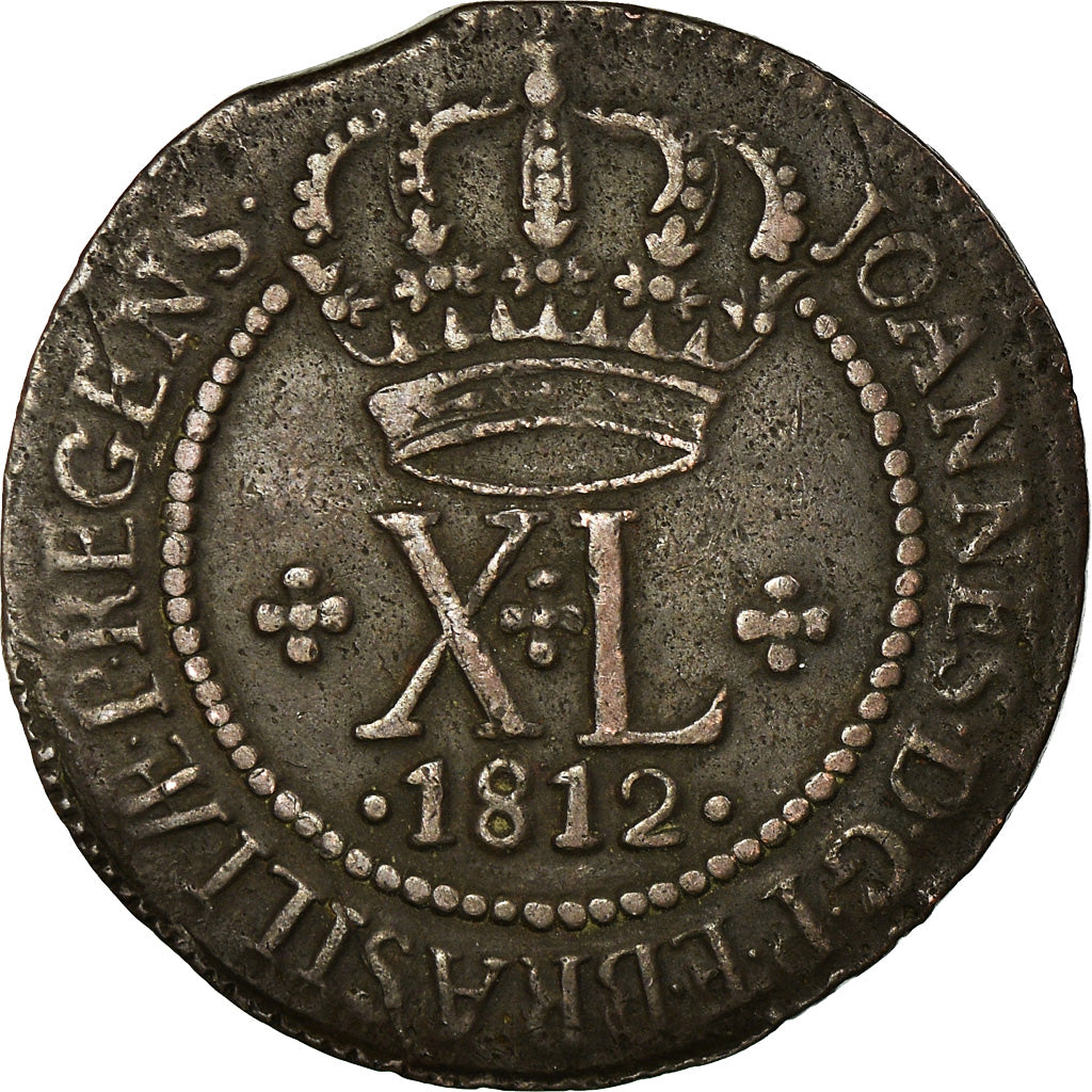 Coin, Brazil, Joao, 40 Reis, 1812, Bahia, AU(50-53), Copper, KM:234.2