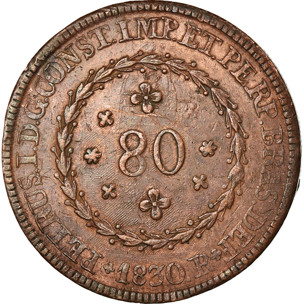 Münze, Brasilien, Pedro I, 80 Reis, 1830, Rio de Janeiro, SS+, Kupfer, KM:366.1