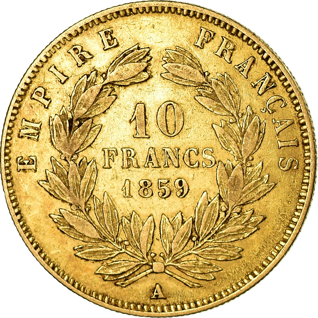 Moneda, Francia, Napoleon III, 10 Francs, 1859, Paris, MBC, Oro