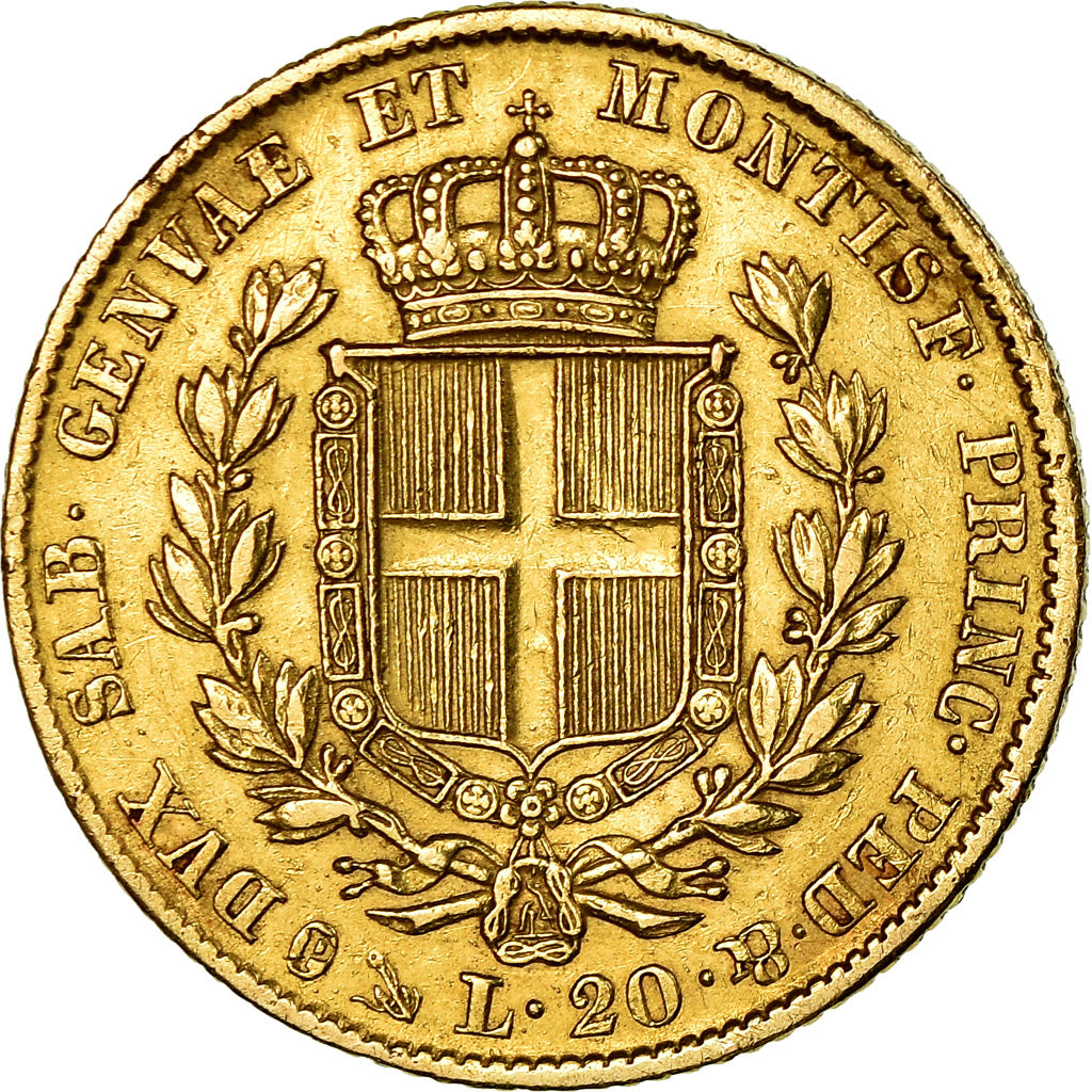 Moeda, ESTADOS ITALIANOS, SARDINIA, Carlo Alberto, 20 Lire, 1842, Genoa