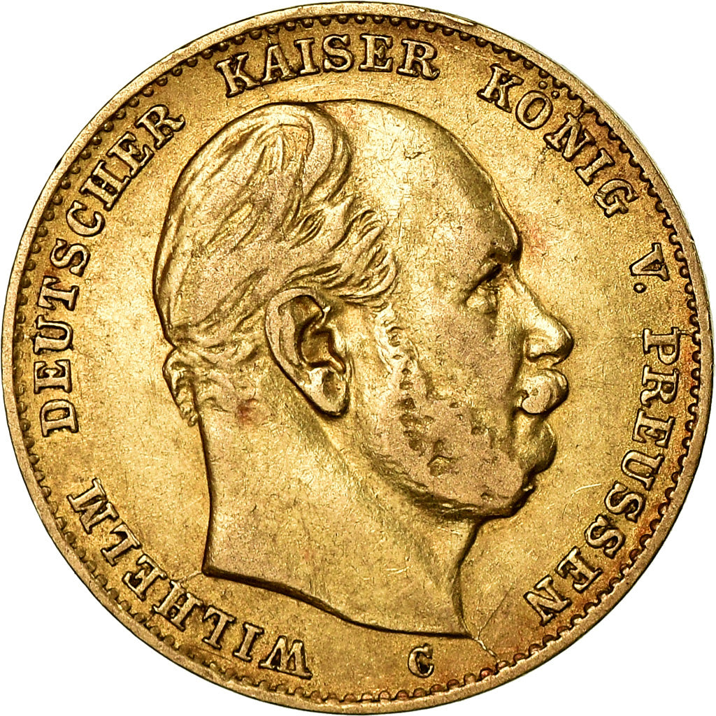 Coin, German States, PRUSSIA, Wilhelm I, 10 Mark, 1872, Cleves, EF(40-45), Gold