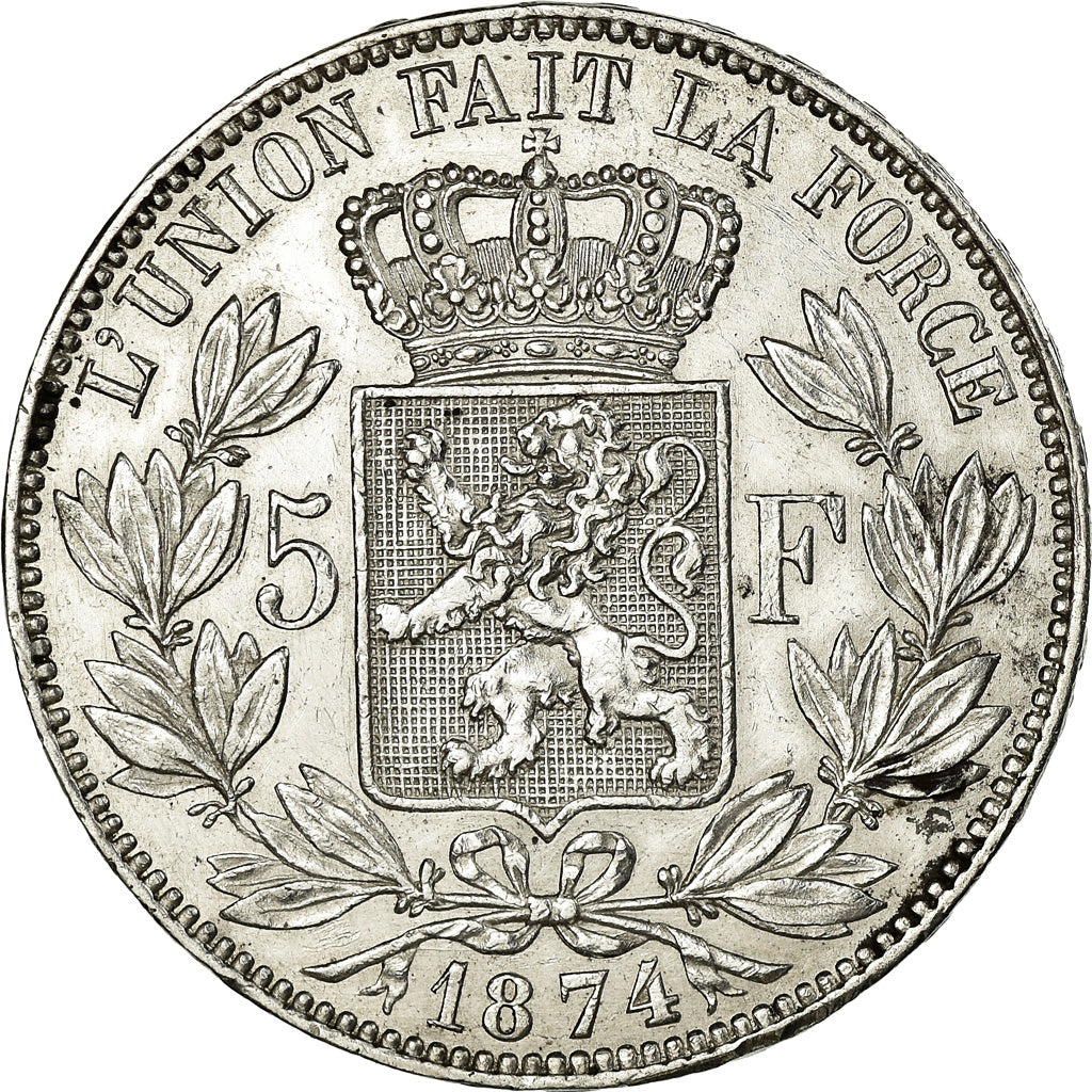Coin, Belgium, Leopold II, 5 Francs, 5 Frank, 1874, EF(40-45), Silver, KM:24