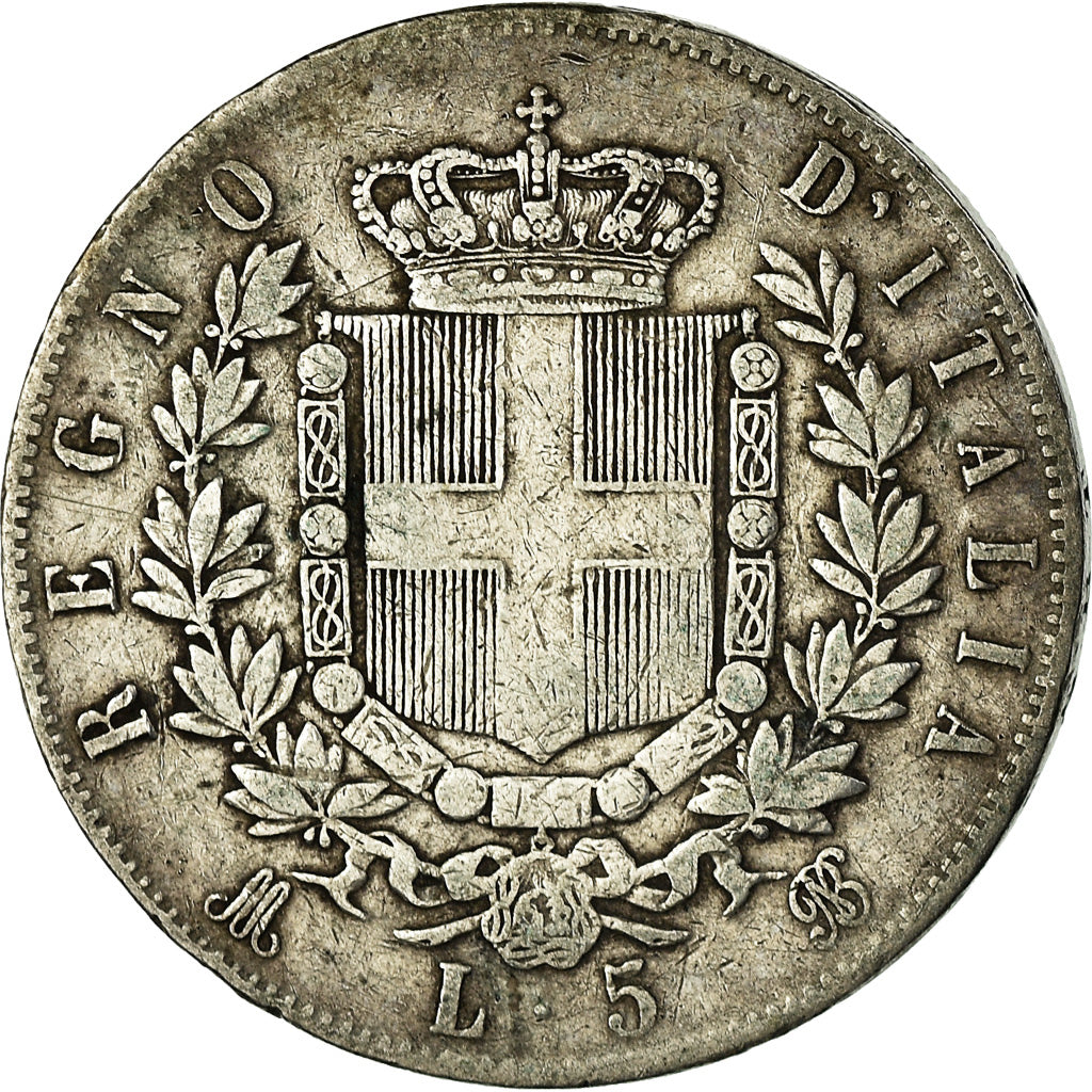 Coin, Italy, Vittorio Emanuele II, 5 Lire, 1874, Milan, EF(40-45), Silver,KM 8.3