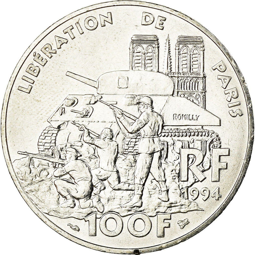 Coin, France, Libération de Paris, 100 Francs, 1994, AU(55-58), Silver,KM 1045.1