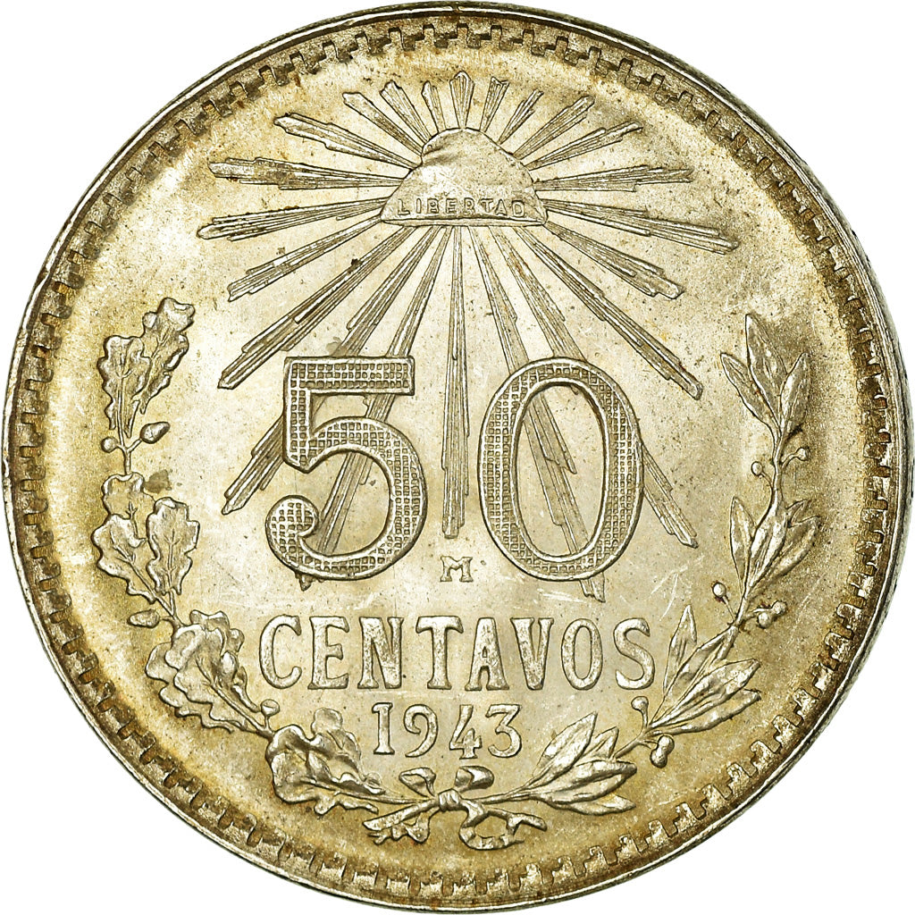 Moneda, México, 50 Centavos, 1943, Mexico City, EBC, Plata, KM:447