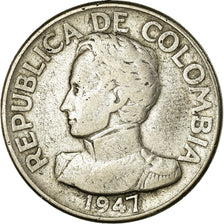 Coin, Colombia, 50 Centavos, 1947, Bogota, EF(40-45), Silver, KM:209