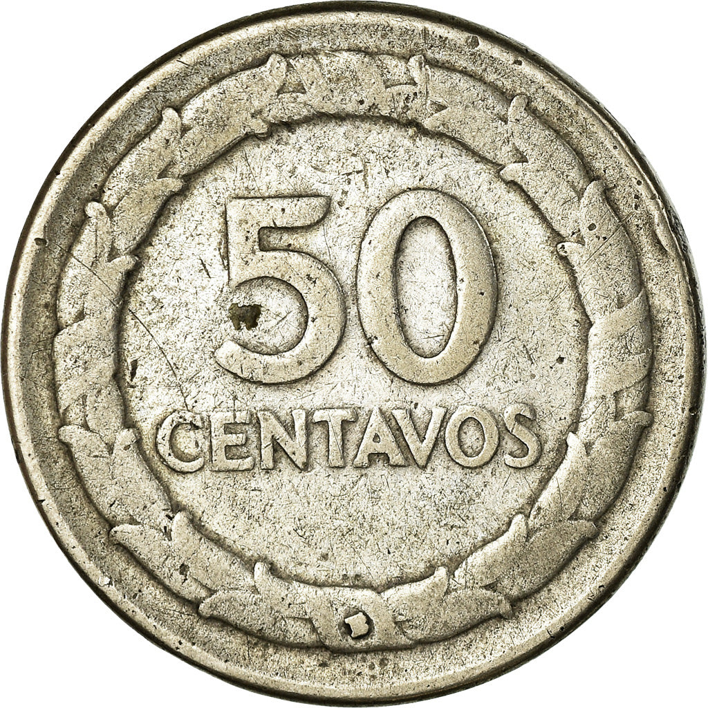 Coin, Colombia, 50 Centavos, 1947, Bogota, EF(40-45), Silver, KM:209