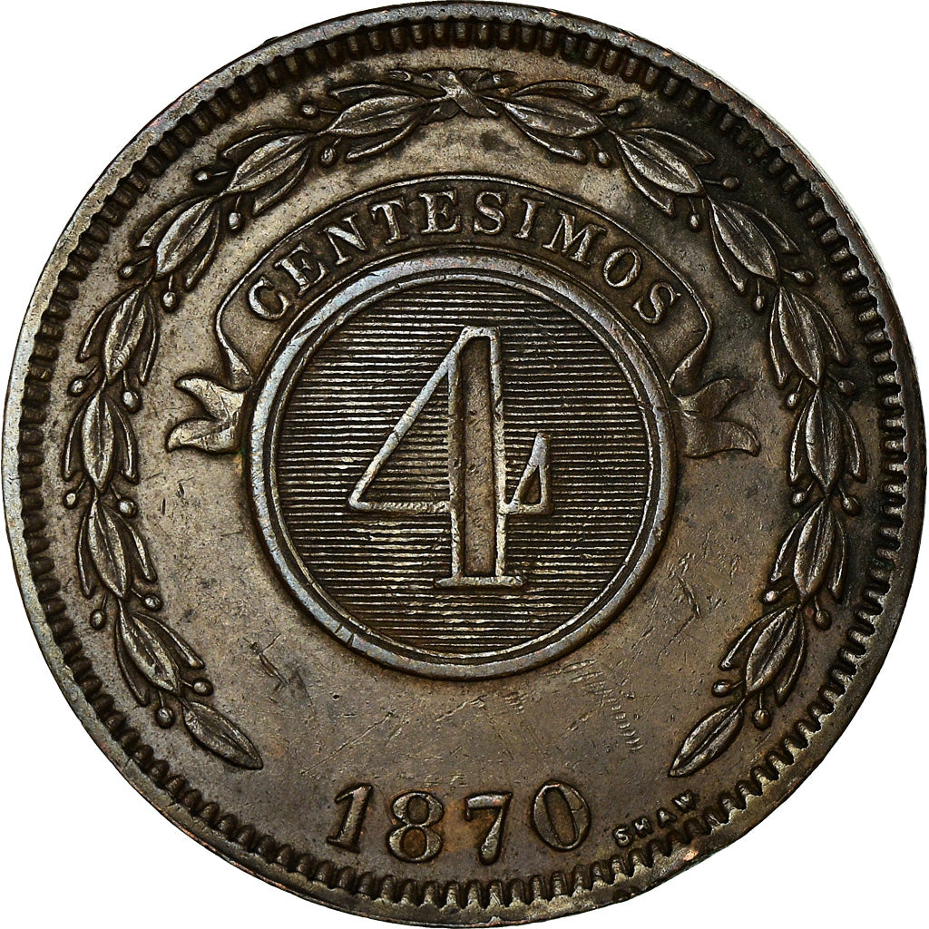 Coin, Paraguay, 4 Centesimos, 1870, AU(55-58), Copper, KM:4.1