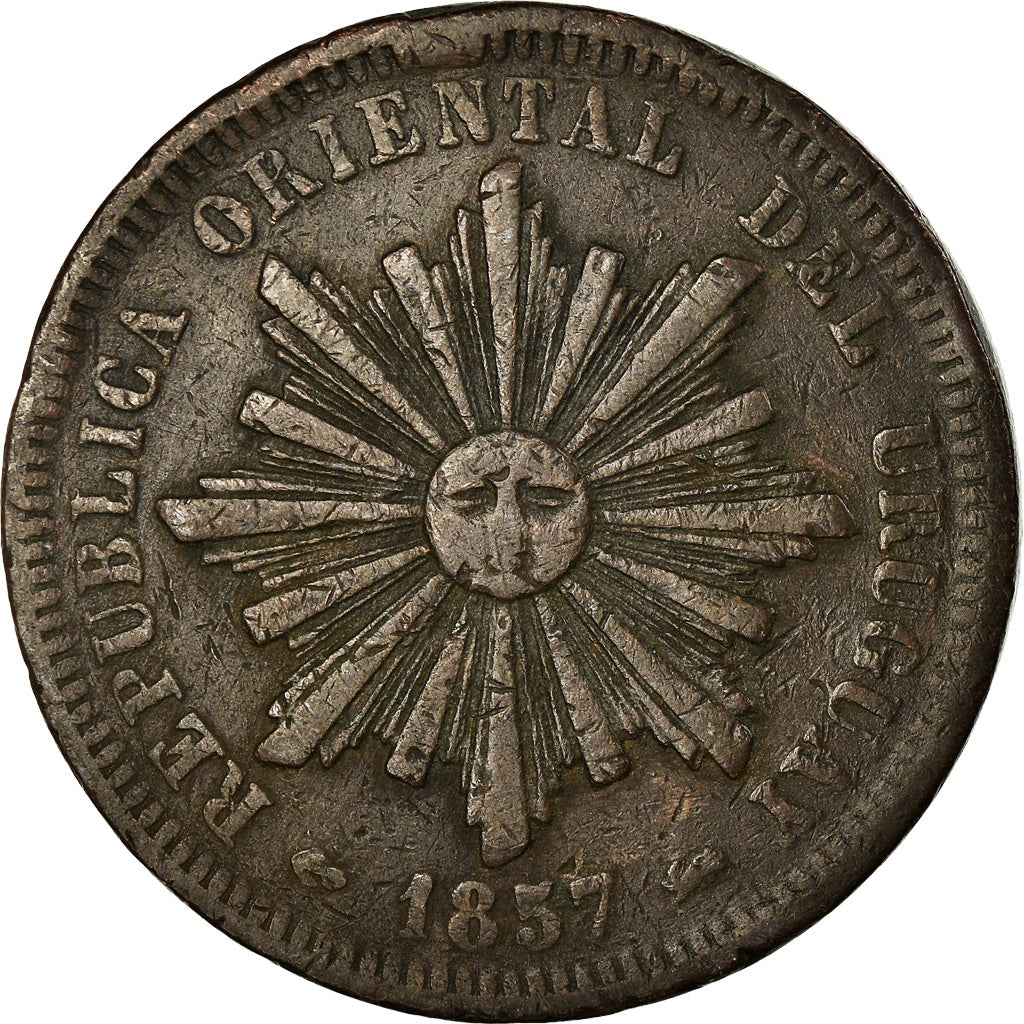 Moneta, Uruguay, 40 Centesimos, 1857, Lyon, France, BB, Rame, KM:10
