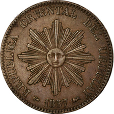Coin, Uruguay, 20 Centesimos, 1857, Lyon, France, AU(50-53), Copper, KM:9