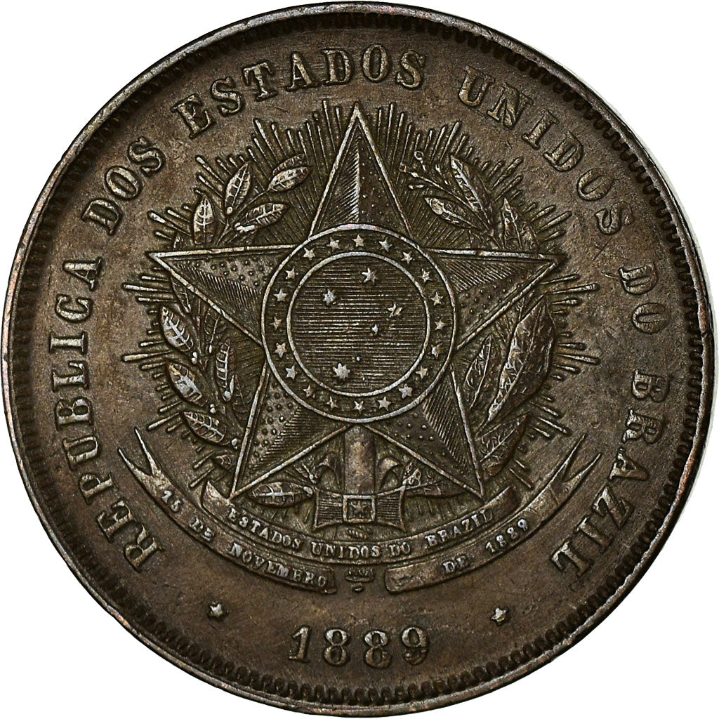 Moneda, Brasil, 20 Reis, 1889, MBC+, Bronce, KM:490