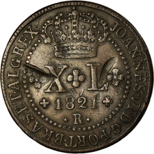 Moneta, Brazylia, 40 Reis, 1821, Rio de Janeiro, AU(50-53), Miedź, KM:319.1