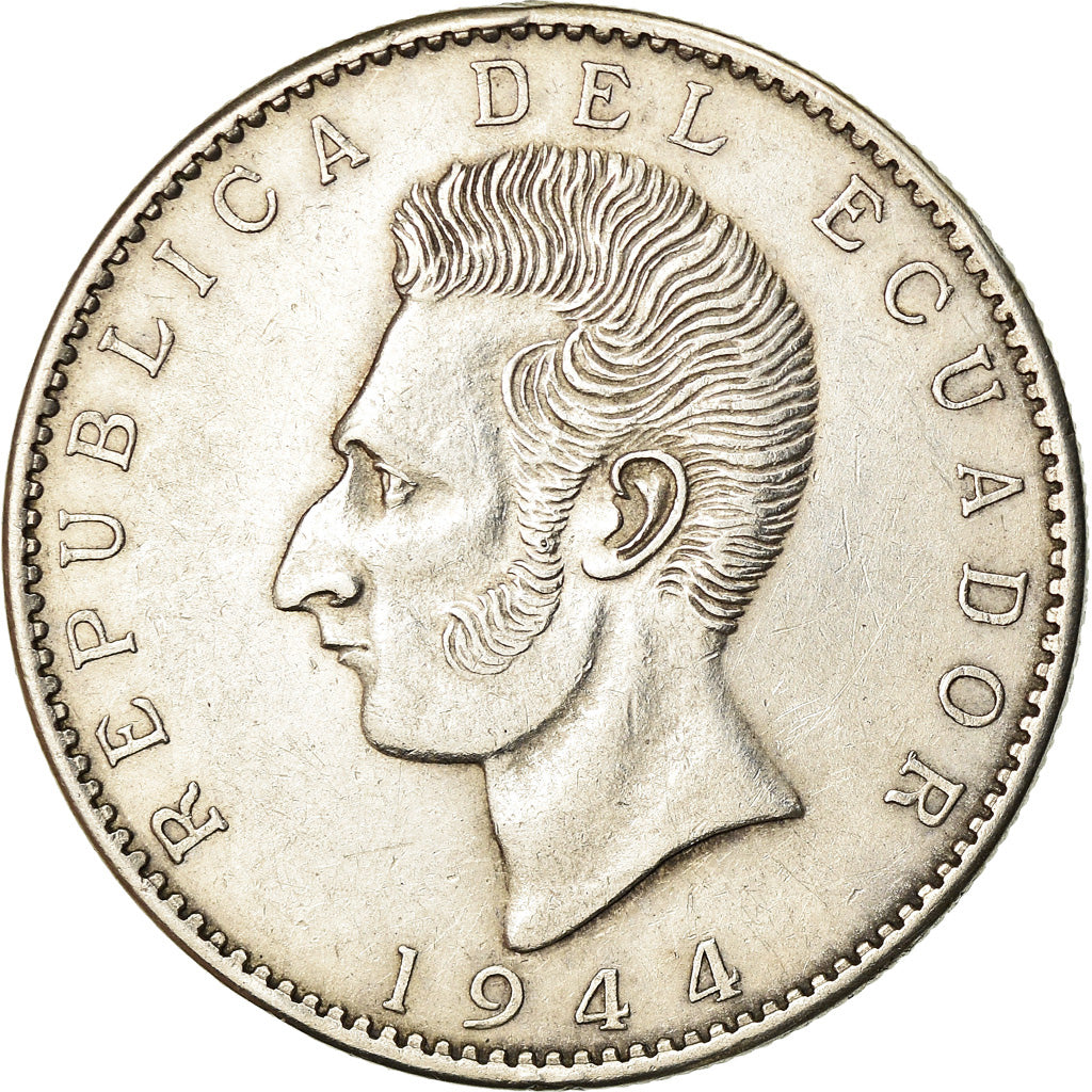 Coin, Ecuador, 2 Sucres, Dos, 1944, Mexico City, Mexico, AU(50-53), Silver