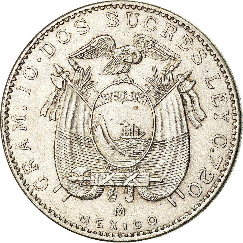 Coin, Ecuador, 2 Sucres, Dos, 1944, Mexico City, Mexico, AU(50-53), Silver