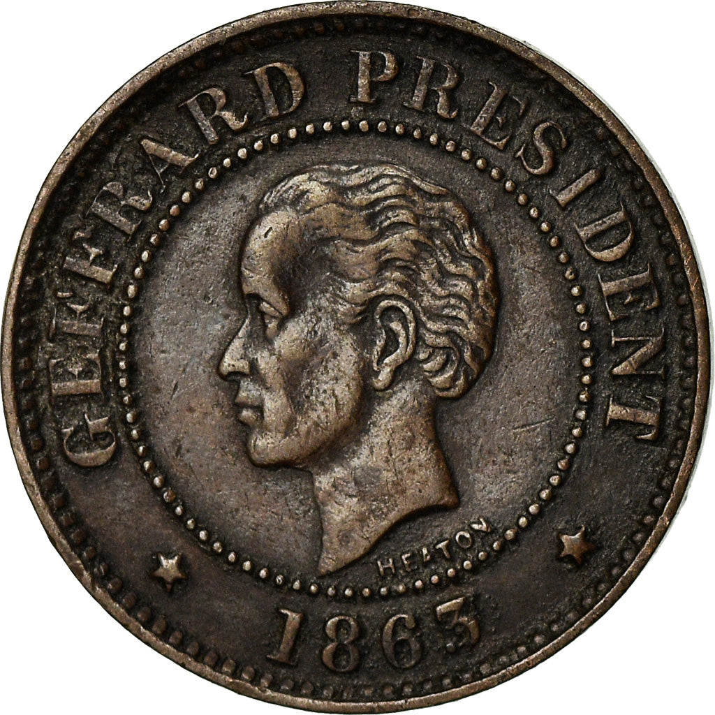 Coin, Haiti, 5 Centimes, 1863, Heaton, EF(40-45), Bronze, KM:39