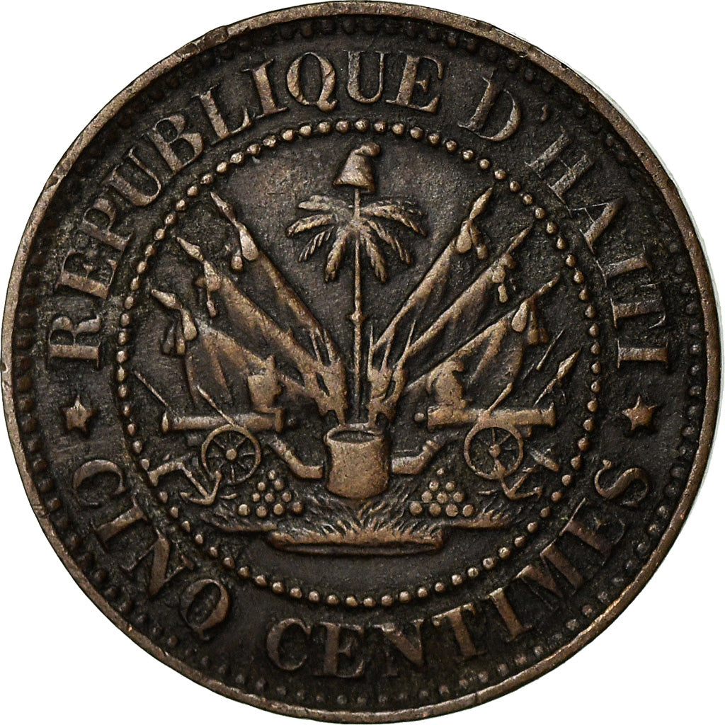 Coin, Haiti, 5 Centimes, 1863, Heaton, EF(40-45), Bronze, KM:39