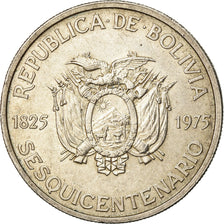 Moneda, Bolivia, 250 Pesos Bolivianos, 1975, MBC+, Plata, KM:195