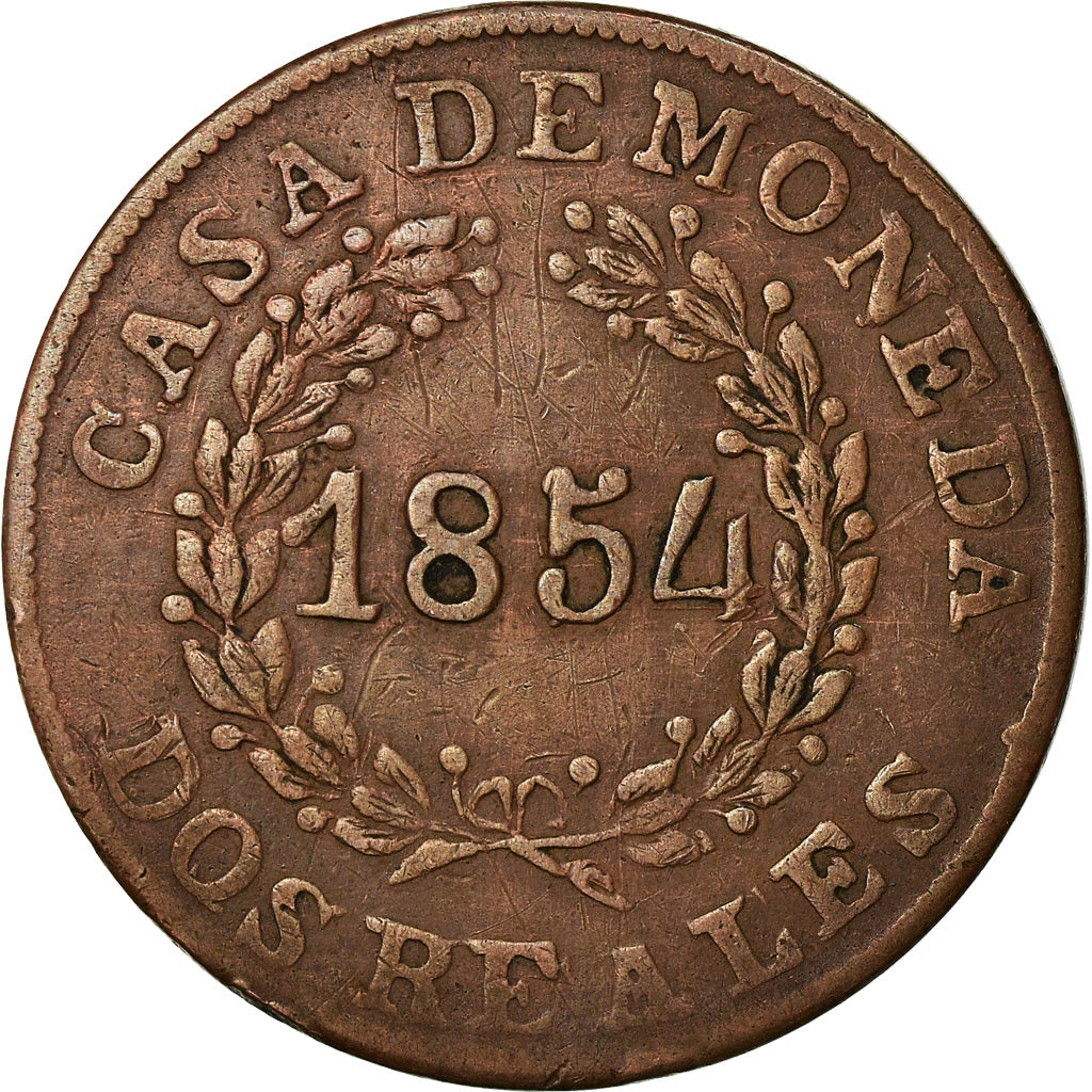 Moneda, Argentina, BUENOS AIRES, 2 Reales, 1854, MBC, Cobre, KM:9