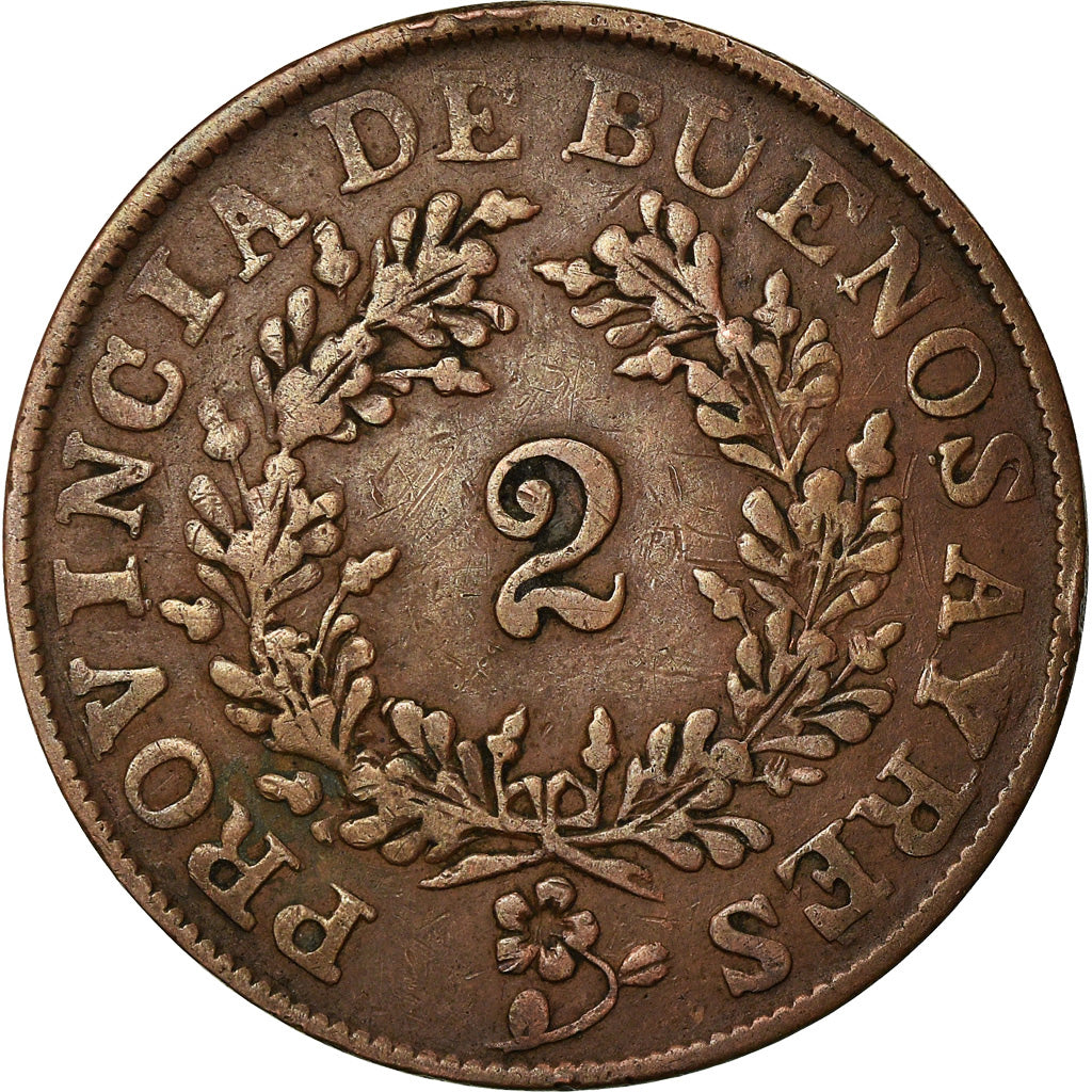 Moneda, Argentina, BUENOS AIRES, 2 Reales, 1854, MBC, Cobre, KM:9