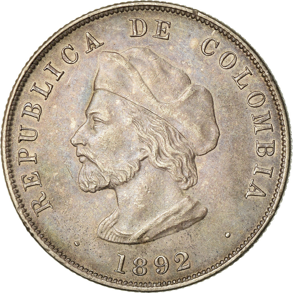 Moneda, Colombia, 50 Centavos, 1892, Bogota, MBC, Plata, KM:187.1