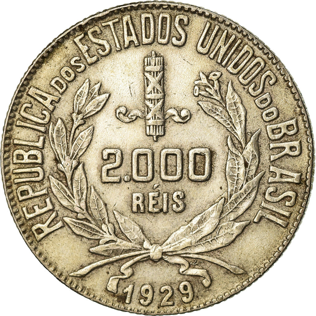 Coin, Brazil, 2000 Reis, 1929, AU(50-53), Silver, KM:526