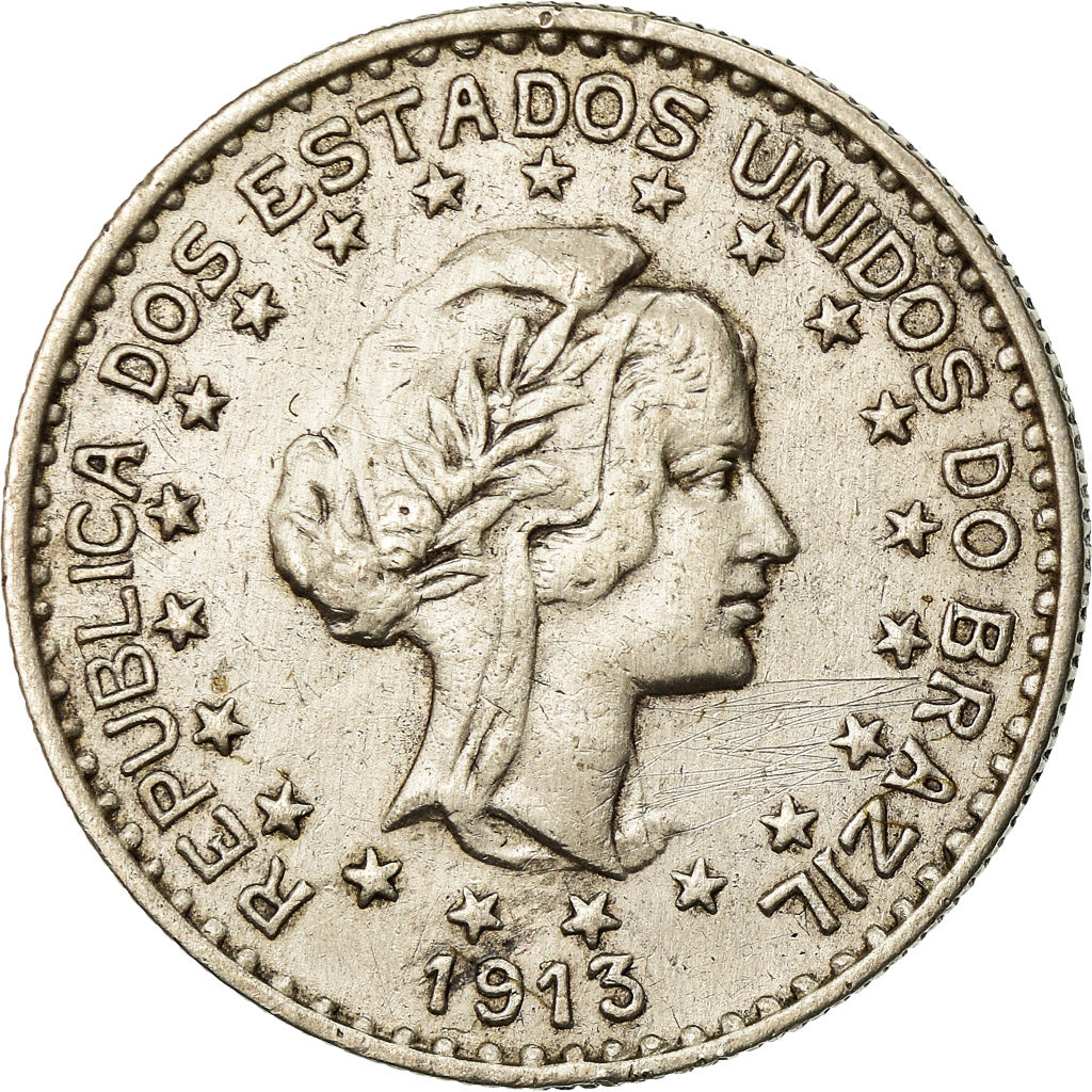 Coin, Brazil, 1000 Reis, 1913, AU(50-53), Silver, KM:510