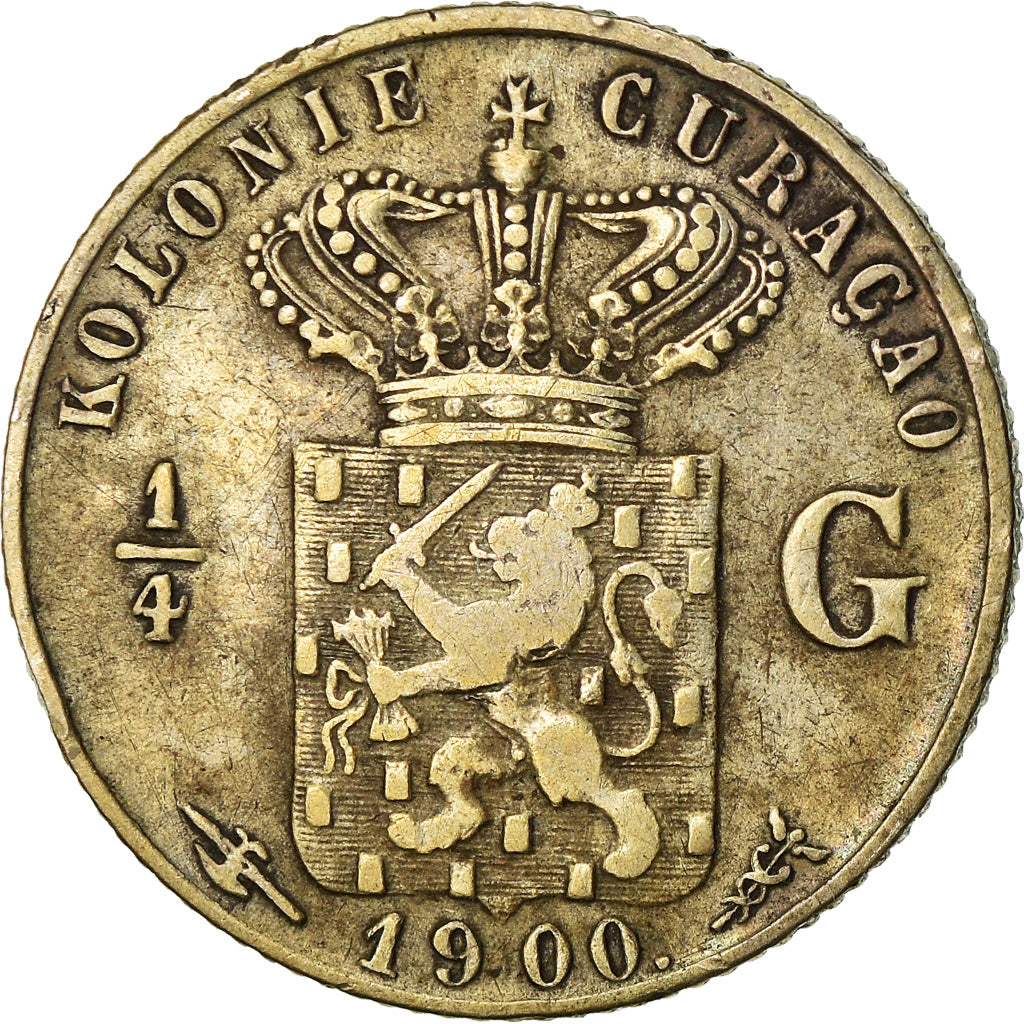 Moneda, Curaçao, Queen Wilhelmina, 1/4 Gulden, 1900, MBC+, Plata, KM:35