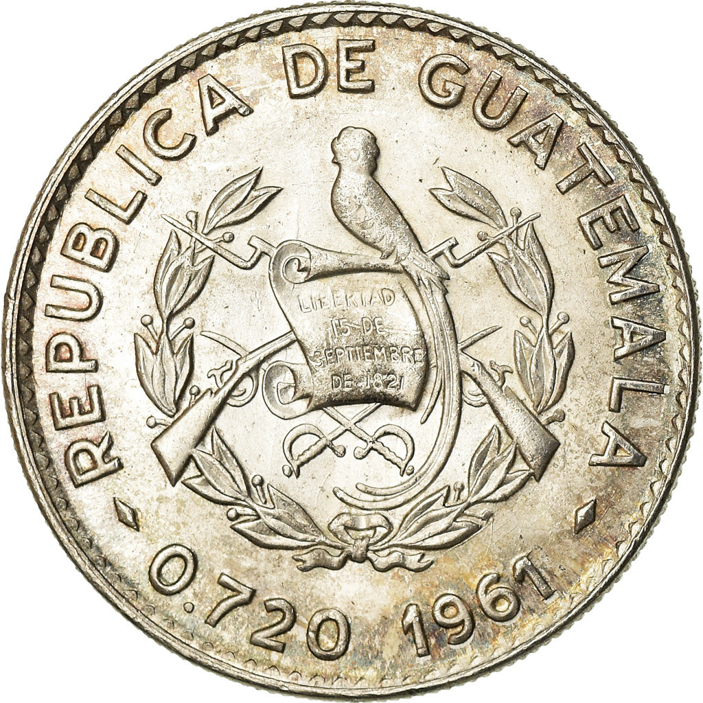 Coin, Guatemala, 10 Centavos, 1961, MS(64), Silver, KM:262