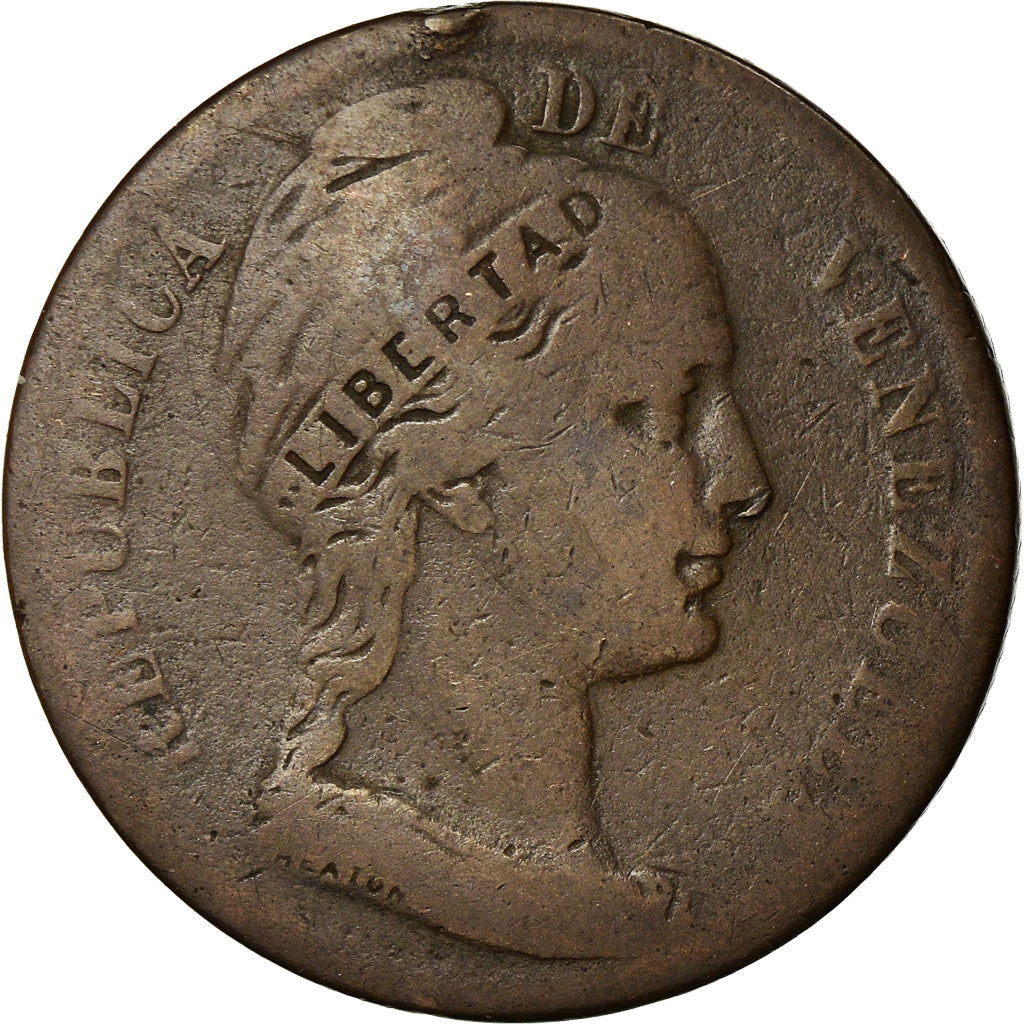 Coin, Venezuela, Centavo, 1858, Heaton, VF(20-25), Copper, KM:7