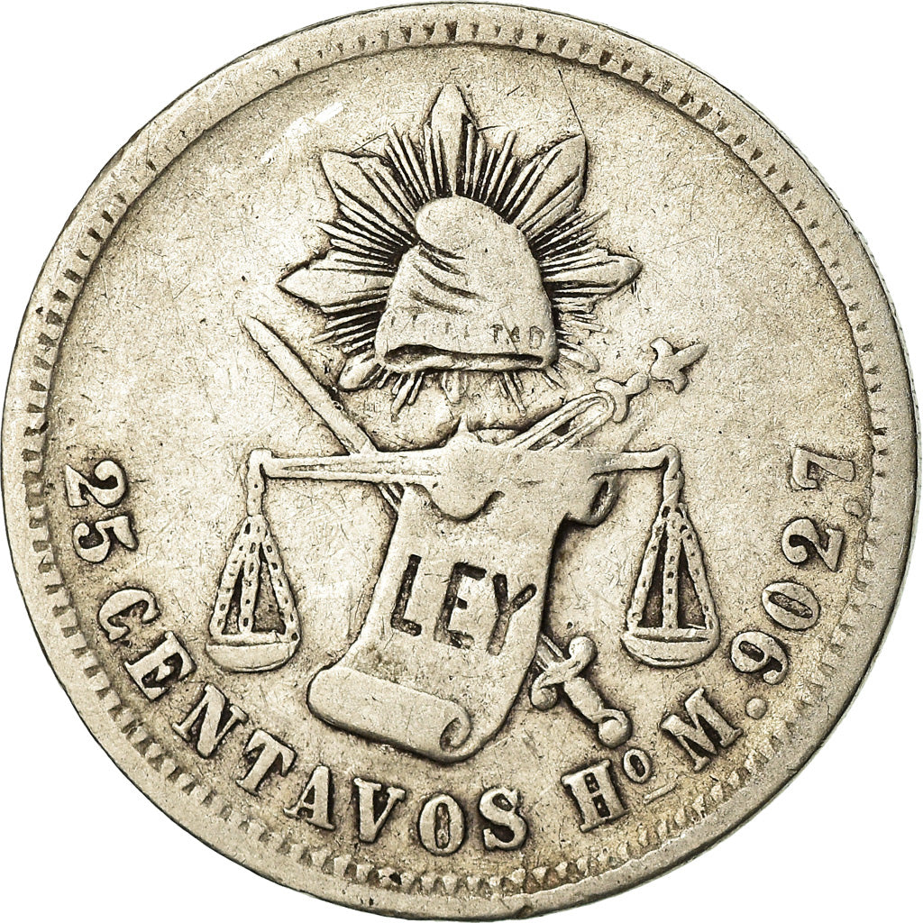 Coin, Mexico, 25 Centavos, 1884, Hermosillo, VF(30-35), Silver, KM:406.6