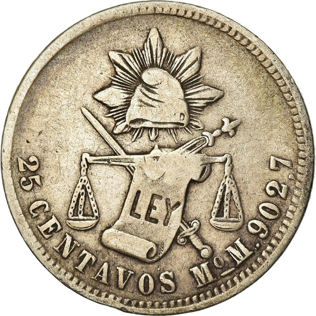 Coin, Mexico, 25 Centavos, 1886, Mexico City, EF(40-45), Silver, KM:406.7