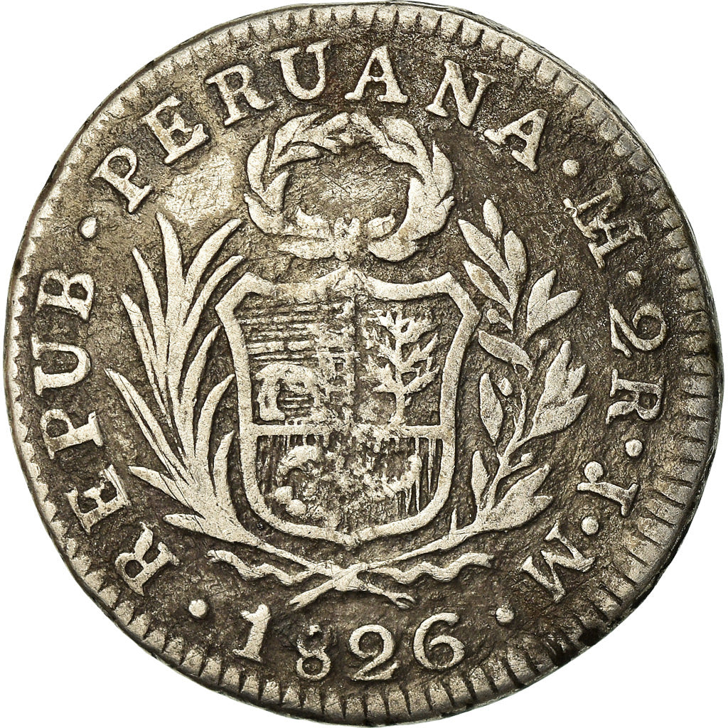 Coin, Peru, 2 Reales, 1826, Lima, VF(30-35), Silver, KM:141.1