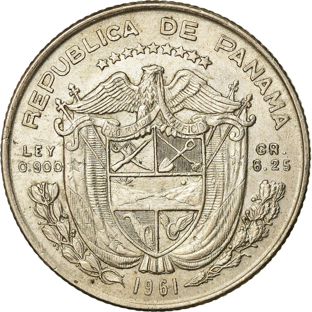Coin, Panama, 1/4 Balboa, 1961, AU(55-58), Silver, KM:25