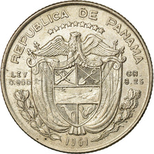 Coin, Panama, 1/4 Balboa, 1961, AU(55-58), Silver, KM:25